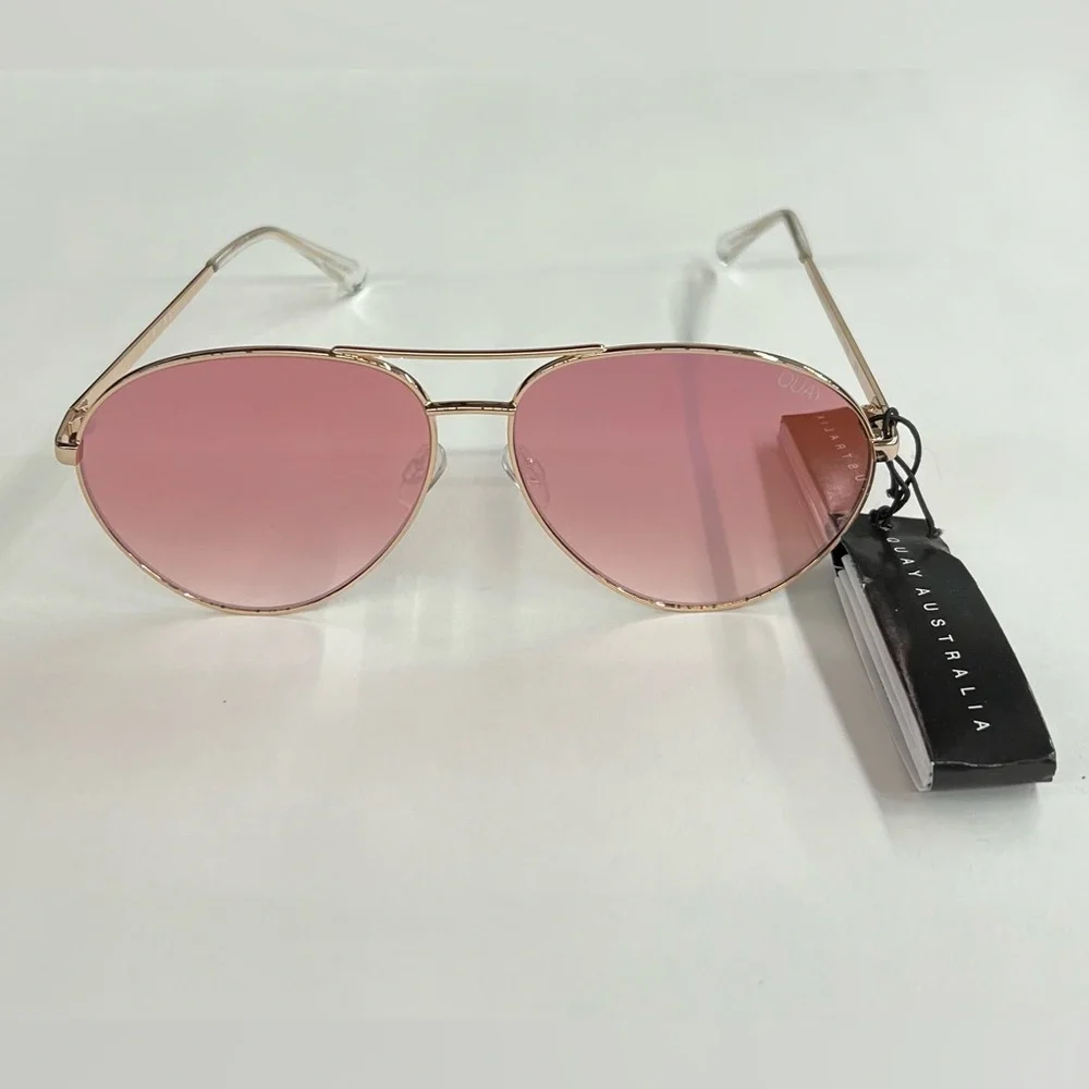 Quay Australia Pink Lens Gold Frame Aviator Sunglasses
